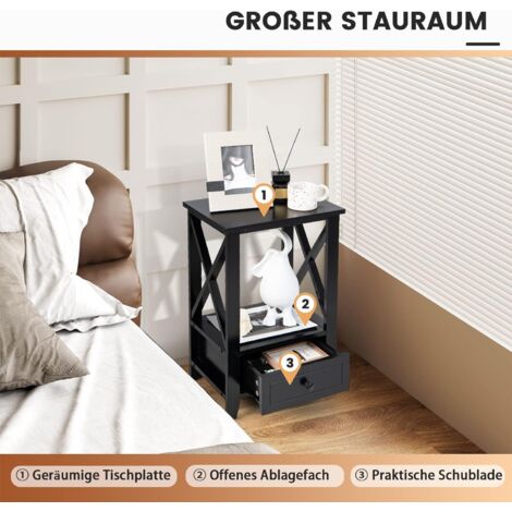 COSTWAY 2 Ebenen Nachttisch mit Schublade, Beistelltisch Holz , modern, 40 x 30 x 61,5cm