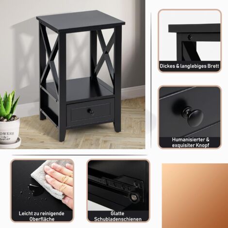 COSTWAY 2 Ebenen Nachttisch mit Schublade, Beistelltisch Holz , modern, 40 x 30 x 61,5cm