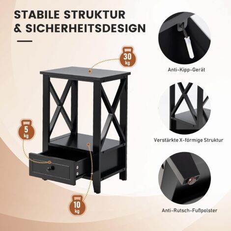 COSTWAY 2 Ebenen Nachttisch mit Schublade, Beistelltisch Holz , modern, 40 x 30 x 61,5cm