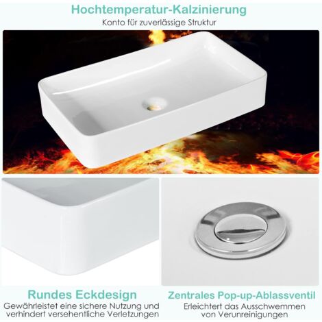 Davivy Waschbecken Aus Keramik Mit Marmor-Optik & Pop-Up-Ablauf – Modernes Überbauwaschbecken (46x33 Cm)