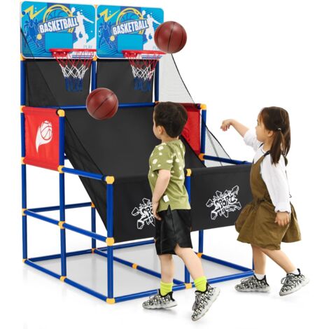 COSTWAY Arcade Basketball Spielset, Basketballständer mit 2 Körben, 4 Bällen und Pumpe, Mini Basketballkorb Outdoor Indoor, Basketballspiel 2 Spieler, Basketball Hoop Kinder Erwachsener, 140cm hoch