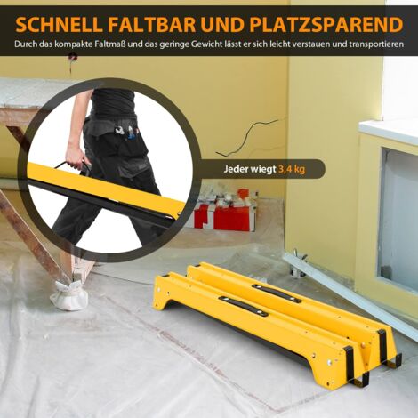 COSTWAY 2er-Pack Gerüstbock, Klappbock bis 600 kg, Arbeitsböcke klappbar, Faltbarer Bock mit Griff, Stützbock Sägehilfe, Arbeitsbock Metall, Unterstellbock Sägeböcke, Sägepferd Gelb