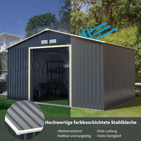 COSTWAY Gerätehaus Metall, 340x255x210 cm, Geräteschuppen abschließbar