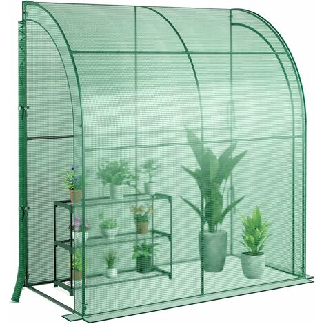 COSTWAY Foliengewächshaus mit Blumenregal, Gewächshaus Treibhaus mit 2 aufrollbaren Türen, Wandgewächshaus Tomatenhaus für Setzlinge & Topfpflanzen, 198,5 x 98 x 215 cm (1/5)