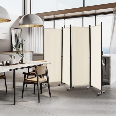 COSTWAY 262x180cm Raumteiler auf Rollen, Paravent 3 teilig, Trennwand