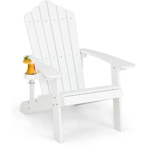 COSTWAY Adirondack Stuhl mit Getränkehalter, wetterfest, 170kg Gartenstuhl, Gartensessel aus Kunststoff, Outdoor-Stuhl für Garten, Terrasse, Weiß