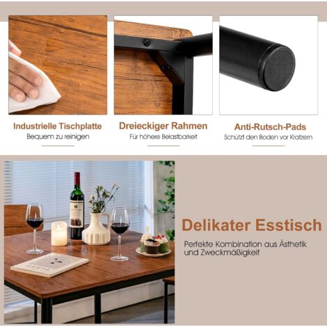 Produktbild von Esstisch Mit 4 Barhockern Küchentisch In Thekenhöhe Metallrahmen Essgruppe Für 4 Menschen Dunkelbraun