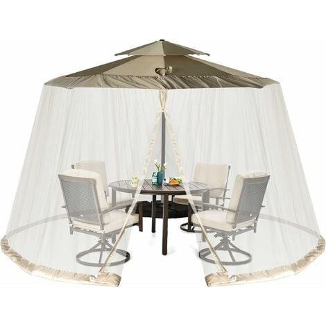 COSTWAY verstellbares Moskitonetz für 250-300 cm Sonnenschirme Pavillon,  Insektenschutz mit 2 Türen, befüllbare Basis, Fliegengitter Mückennetz, 2,3  m