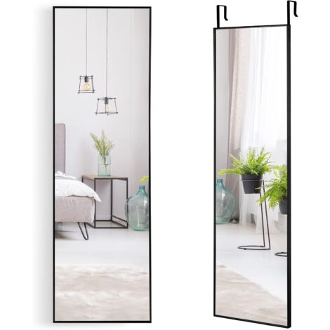 COSTWAY Miroir 120 x 37 cm Au-Dessus de la Porte, Miroir Pleine Longueur Cadre en Alliage d'Aluminium, Crochets pour Vestiaire Chambre Salon (Noir)