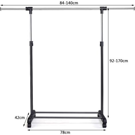 COSTWAY Kleiderständer mit Rollen & Schuhablage, ausziehbar (84-140cm) & Höhenverstellbar (92-170cm), Garderobenwagen