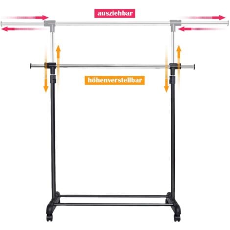 COSTWAY Kleiderständer mit Rollen & Schuhablage, ausziehbar (84-140cm) & Höhenverstellbar (92-170cm), Garderobenwagen