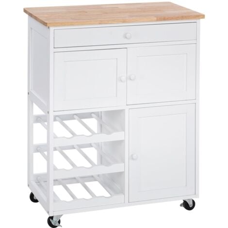 COSTWAY Küchenwagen Servierwagen Küchentrolley Beistellwagen Küchenregal Küchenschrank Rollwagen Weinregal Weinschrank Holz weiss