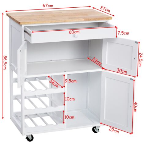 COSTWAY Küchenwagen Servierwagen Küchentrolley Beistellwagen Küchenregal Küchenschrank Rollwagen Weinregal Weinschrank Holz weiss