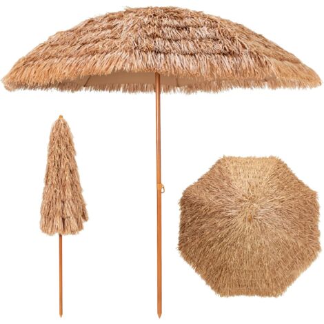 COSTWAY 243cm Sonnenschirm Hawaii Strandschirm Stroh Gartenschirm Strohschirm Marktschirm Terrassenschirm für Garten, Strand, Outdoor