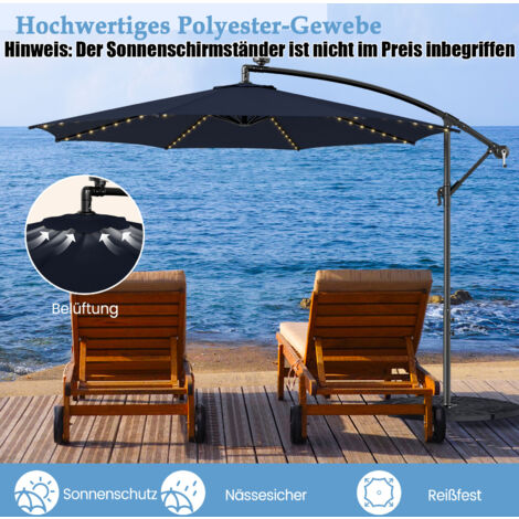 COSTWAY Sonnenschirm Ø300cm, LED Solar, mit Kurbel, Ampelschirm