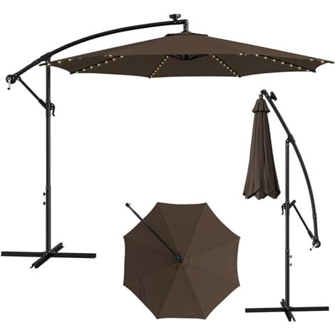 COSTWAY Sonnenschirm Ø300cm, LED Solar, mit Kurbel, Ampelschirm