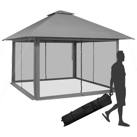 COSTWAY 4x4m Pavillon, Gartenpavillon mit Netzseitenwänden, UV-Schutz 50+, Pop-Up Faltpavillon höhenverstellbar, inkl. Tragetasche mit Rollen, für Garten, Terrasse, Hinterhof Blau