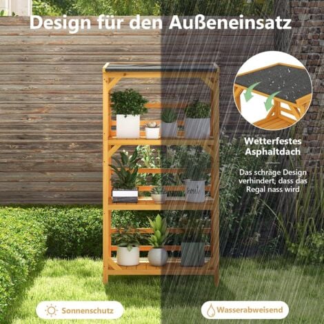 COSTWAY 3 Etagen Standregal Holz, Pflanzenständer mit wetterfestem