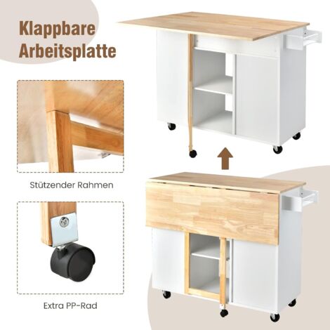 Farmhouse Kücheninselwagen Mit Steckdose & 2 Schiebetüren | Rollbar, Mit Fallblatt & Gewürzregal | 136,5x73 Cm Schwarz