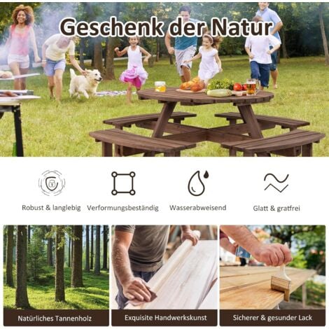 COSTWAY Picknicktisch Set Holz für 8 Personen, Gartentisch mit
