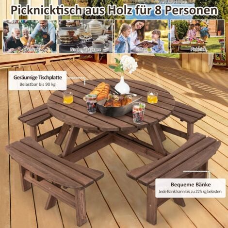 COSTWAY Picknicktisch Set Holz für 8 Personen, Gartentisch mit