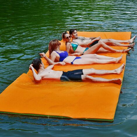 COSTWAY 355 x 183 cm Wasserhängematte, Schwimmende Wassermatte bis zu 400 kg belastbar, Schwimmmatte, Schwimmbett, Schwimmfloß Wasserliege für Meer, See, Pool, Strand Orange