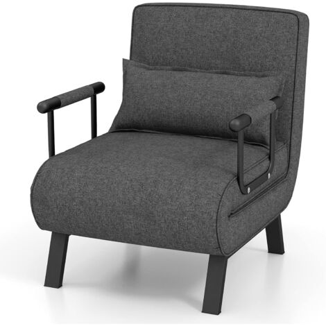 COSTWAY 4 in 1 Schlafsessel Klappbar, Schlafsofa mit 5 stufig Verstellbarer Rückenlehne & abnehmbarem Kissen & gepolstertem Sitz, Sofabett mit Metallrahmen bis 150 kg belastbar Dunkelgrau