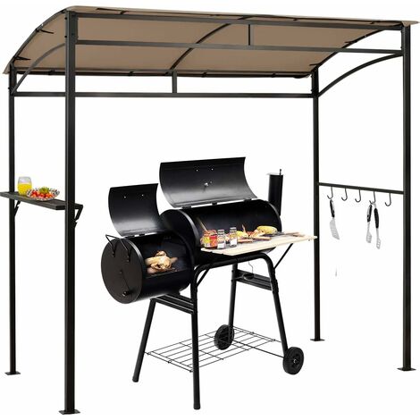 COSTWAY Grillpavillon wetterfest Metallrahmen mit Regal & Haken, BBQ Metallrahmen Grillunterstand wasserdicht 216 x 134 x 211 cm für Garten, Außenbereich