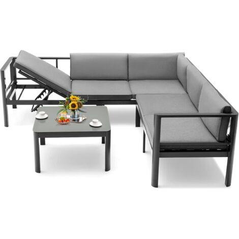 COSTWAY Lounge-Set mit Kaffeetisch, Sitzkissen, aus Aluminium, Gartenlounge für 4-5 Personen, Gartenmöbel-Set Sitzgruppe , Ecklounge für Garten, Terrasse und Balkon