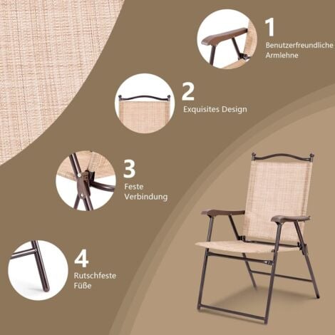 COSTWAY 2er Set Gartenstühle klappbar, Hochlehner wetterfest Klappstuhl