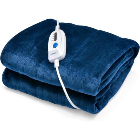 GOPLUS Heizdecke 200×150cm mit Abschaltautomatik, Bettdecke Wärmedecke mit  4 Temperaturstufen, 8-Stunden-Timer, Waschbare Kuscheldecke mit  Überhitzungsschutz, Blau