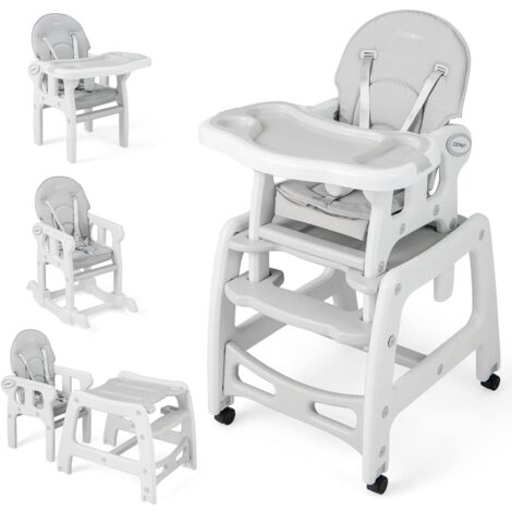 COSTWAY 3 in 1 Babystuhl, Hochstuhl & Essstuhl & Kindersitzgruppe, wandelbarer Babyhochstuhl mit 5-Punkt-Gurt, abnehmbarem Tablett & Sitzkissen & Rückenlehne, für 6-36 Monate, 20 kg Beige