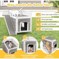 Katzenhaus Aus Rattan 2-stöckig - Outdoor Haustierhütte Mit Kissens Für Garten