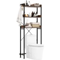 COSTWAY 3-stufiges Toilettenregal, Badregal platzsparend, Waschmaschinenregal mit 4 Haken & verstellbaren Füßen, Badezimmerregal für über die Toilette, WC-Regal für Badezimmer (Braun)