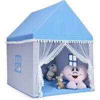 COSTWAY Kinderspielhaus Kinderzelt Spielhaus Prinzess Prinzessin, Kinderspielzelt Stoffzelt mit Massivholzrahmen & Baumwolldecke, Kinderspielburg für Jungen Maerchen 120x105x140cm Blau