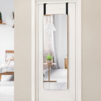 COSTWAY Wandspiegel Türspiegel, Haengespiegel Ganzkoerperspiegel mit Bambusrahmen & abgerundeten Ecken, Moderner haengender Schminkspiegel mit 2 Haken für Flur Wohnzimmer Bad 100cm x 35cm