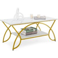 COSTWAY Couchtisch mit Marmoroptik, mit Ablage und goldfarbenem Metallbeinen, Beistelltisch, 100x50x45cm