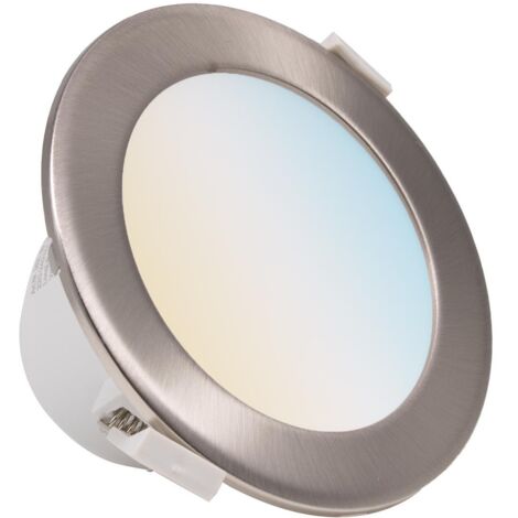 CCT LED Einbaustrahler rund silber 9W Ø113mm 90° dimmbar Eisen-gebürsteter Aufsatzring (1/5)