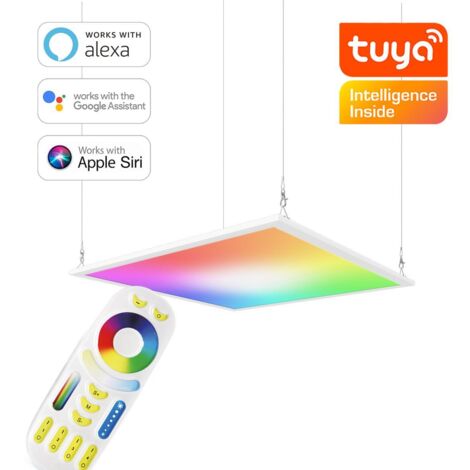 RGB+CCT LED Panel 62x62cm inkl. MiBoxer Smarthomesteuerung 48W 24V Rahmen weiß - Panelmontage: Seilabhängung 1 Meter (1/5)