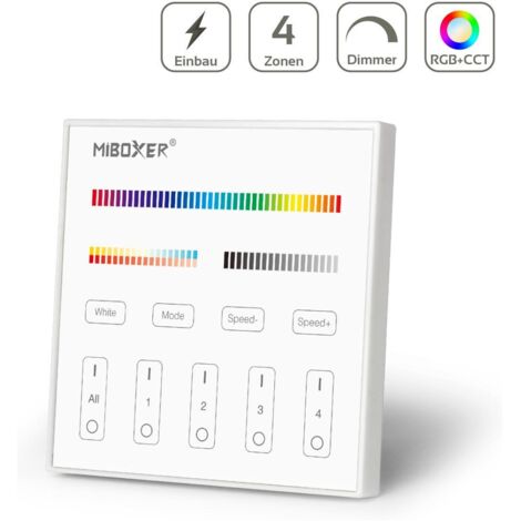 MiBoxer RGB+CCT Wandschalter 4 Zonen Einbau Dimmen Schalten Farbsteuerung 230V Anschluss T4 (1/5)
