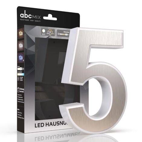 LED Hausnummer 5 inkl. Edelstahl-Cover - CCT 12V 2700K/4000K/6500K (1/5)