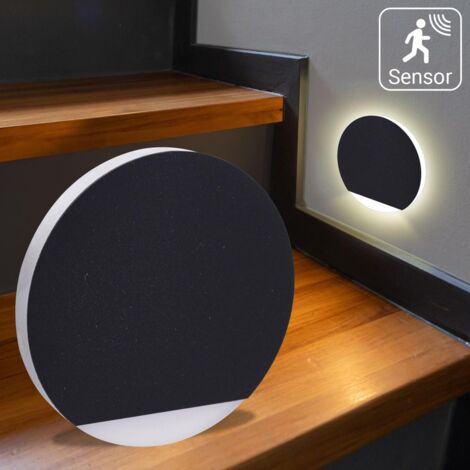 LED Treppenleuchten mit Bewegungsmelder rund schwarz 1,5W - Lichtfarbe: Warmweiß - Lichtaustritt: Orbis