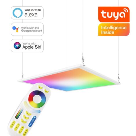 RGB+CCT LED Panel 60x60cm inkl. MiBoxer Smarthomesteuerung 48W 24V Rahmen weiß - Panelmontage:  Seilabhängung 1 Meter (1/5)
