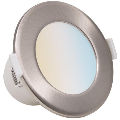 CCT LED Einbaustrahler rund silber 7W Ø95mm dimmbar Eisen-gebürsteter Aufsatzring (1/5)