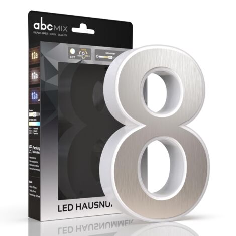LED Hausnummer 8 inkl. Edelstahl-Cover - CCT 12V 2700K/4000K/6500K