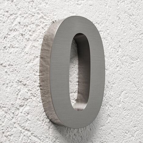 3D Hausnummer 0 Edelstahl V2A unbeleuchtet Arial