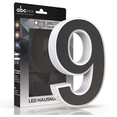LED Hausnummer 9 inkl. Anthrazit-Cover - CCT 12V 2700K/4000K/6500K