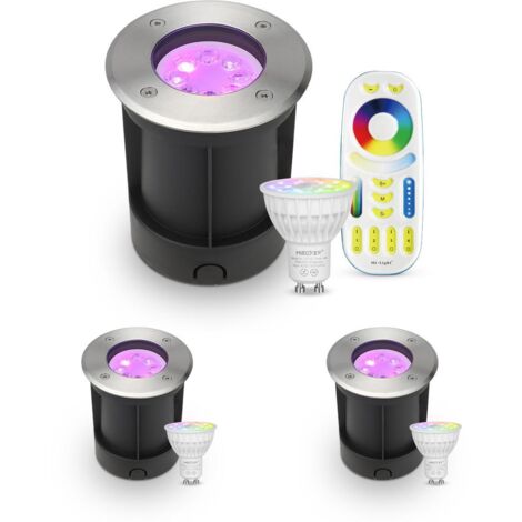 LED Bodeneinbaustrahler rund Edelstahl 230V IP67 - Leuchtmittel: GU10 RGB+CCT DIMMBAR inkl. Fernbedienung - Anzahl: 3x (1/5)