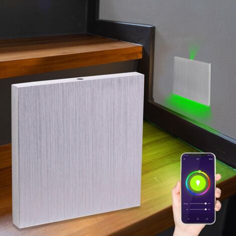 LED Treppenbeleuchtung 230V Wandeinbauleuchte eckig Alu-gebürstet - Unterteil Lichtfarbe: Smart Tuya RGB CCT 3W