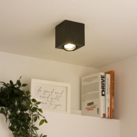 Eckiger Aufbaustrahler schwenkbar Deckenbeleuchtung - Farbe: schwarz - LED Leuchtmittel: GU10 5W Warmweiß 230V 40° (1/5)